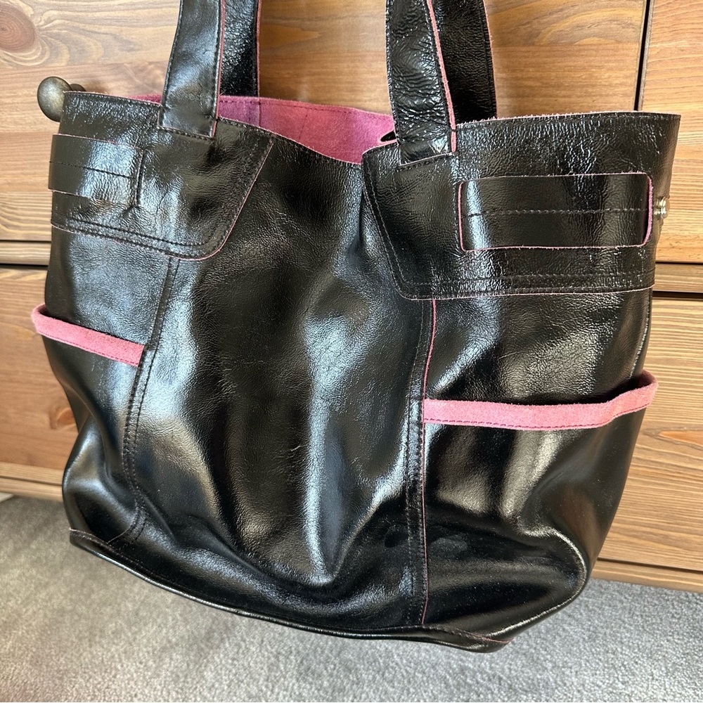NWT - B. Makowsky Women's Black Genuine Leather Suede Shoulder Tote Bag - Picture 7 of 9